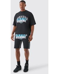 Boohoo - Homme Print Denim Gusset T-Shirt And Short Set - Lyst