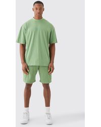 Boohoo - Oversized Extended Neck T-shirt And Cargo Short Set - Lyst