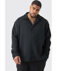 BoohooMAN - Plus Drop Revere Long Sleeve Pleated Shirt In Black - Lyst