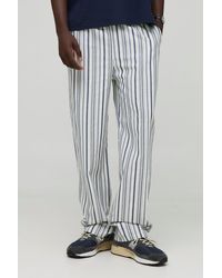 BoohooMAN - Elasticated Waist Relaxed Stripe Linen Look Pants - Lyst