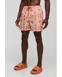 Boohoo - Mid Length Abstract Print Swim Shorts - Lyst