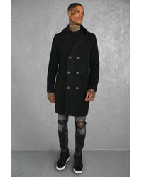 BoohooMAN Recycled Double Breasted Faux Fur Overcoat - Black
