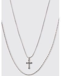 BoohooMAN - 2 Pack Cross Pendant Necklace In Silver - Lyst