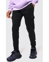 BoohooMAN Skinny Fit Cargo Jogger With Reel Cotton - Black