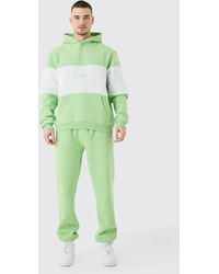 BoohooMAN - Tall Colour Block Man Hooded Tracksuit In Sage - Lyst