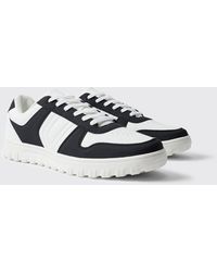 BoohooMAN - Faux Leather Contrast Panel Detail Trainer - Lyst