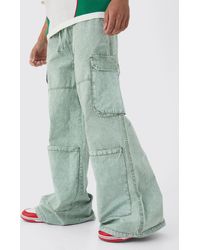 BoohooMAN - Elasticated Waist Super Baggy Oil Wash Cargo Trousers - Lyst