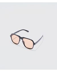 Boohoo - Retro High Brow Sunglasses With Brown Lens - Lyst