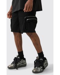 BoohooMAN - Tall Slim Fit 3d Cargo Pocket Denim Shorts In Black - Lyst