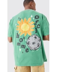 Boohoo - Oversized Floral Space Puff Print Wash Back Print T-shirt - Lyst