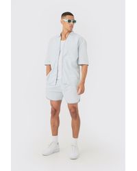 BoohooMAN - Dropped Revere Linen Piped Shirt & Smart Short Set - Lyst