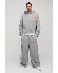 BoohooMAN - Oversized Boxy Multi Moto Badge Zip Through Hooded Tracksuit - Lyst