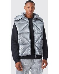 BoohooMAN - Metallic Quilted Gilet With Hood - Lyst