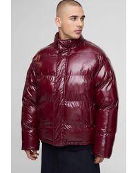 BoohooMAN - Regular Fit Reversible Mix Fabric Panelled Funnel Neck Puffer Jacket - Lyst
