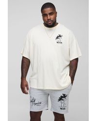 BoohooMAN - Plus Oversized Santa Monica Palm Print T-Shirt & Slim Short Set - Lyst