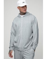 BoohooMAN - Tall Lightweight Loopback Oversized Fit Basic Zip Through Hoodie - Lyst