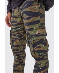 BoohooMAN - Straight 3d Cargo Camo Ripstop Trouser With Popper Hem - Lyst