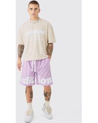 BoohooMAN - Oversized Boxy Extended Neck Edition T-shirt Mesh Shorts Set - Lyst