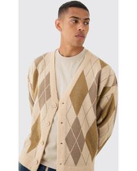 BoohooMAN - Boxy Oversized Brushed Check All Over Jacquard Cardigan - Lyst