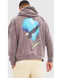 BoohooMAN - Oversized Washed Eagle Graphic Hoodie - Lyst