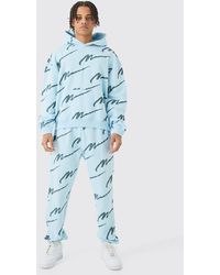 BoohooMAN - Signature All Over Print Boxy Hooded Tracksuit - Lyst