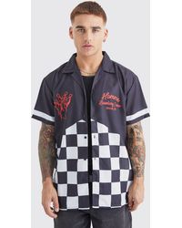BoohooMAN - Short Sleeve Poplin Oversized Checkerboard Bowling Shirt - Lyst