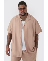 BoohooMAN - Plus Linen Drop Revere Shirt In Taupe - Lyst