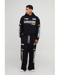 BoohooMAN - Oversized Boxy Moto Hoodie And Extreme Wide Leg Jogger Tracksuit - Lyst