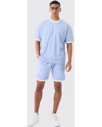 Boohoo - Oversized Extended Neck Contrast Towelling T-shirt & Shorts Set - Lyst