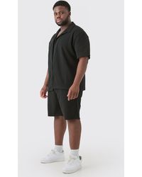 BoohooMAN - Plus Short Sleeve Drop Revere Shirt & Short Set In Black - Lyst