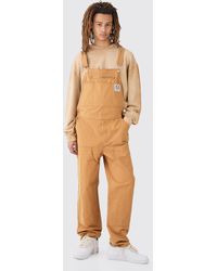 BoohooMAN - Washed Twill Branded Zip Carpenter Relaxed Fit Dungarees - Lyst