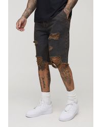 BoohooMAN - Tall Distressed Drawcord Relaxed Fit Jean Shorts - Lyst