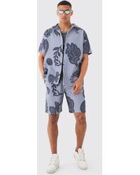 BoohooMAN - Oversized Paisley Tonal Printed Pleated Shirt & Short Set - Lyst