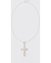 BoohooMAN - Iced Cross Pendant Necklace In Silver - Lyst