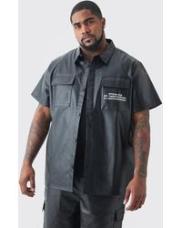 BoohooMAN - Plus Pu Two Pocket Shirt In Black - Lyst