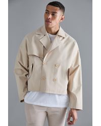 BoohooMAN - Cropped Double Breasted Trench Coat - Lyst