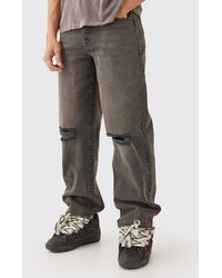 BoohooMAN - Baggy Rigid Brown Wash Ripped Knee Jeans - Lyst