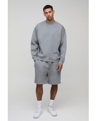 BoohooMAN - 330Gsm Oversized Sweatshirt Drop Crotch Short Tracksuit - Lyst