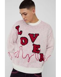 BoohooMAN - Oversized Boxy Lover Textured Knitted Jumper - Lyst