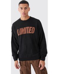 BoohooMAN - Oversized Textured Knitted Branded Jumper - Lyst