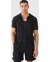 BoohooMAN - Open Stitch Short Sleeve Knitted Shirt In Black - Lyst