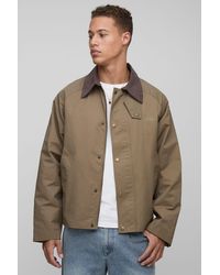 BoohooMAN - Tall bestickte Jacke mit Cord-Kragen - Lyst