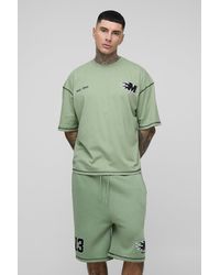 Boohoo - Tall Oversized Boxy Applique 13 Print T-Shirt & Short Set - Lyst
