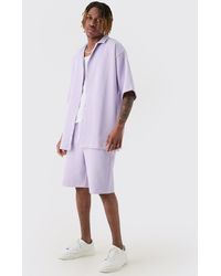 BoohooMAN - Tall Oversized Short Sleeve Pleated Shirt & Short In Lilac - Lyst