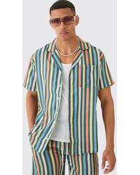 Boohoo - Short Sleeve Oversized Revere Stripe Shirt - Lyst