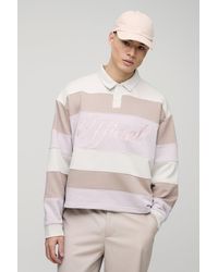 Boohoo - Sudadera Oversize Recta Estilo Polo De Rugby Con Bordado Y Rayas - Lyst