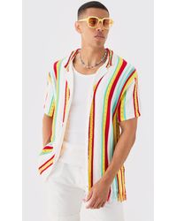 BoohooMAN - Oversized Boxy Open Stitch 3d Knit Shirt In White - Lyst