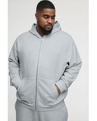 BoohooMAN - Plus Lightweight Loopback Regular Fit Basic Zip Through Hoodie - Lyst