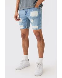 BoohooMAN - Slim Fit Ripped Denim Shorts In Light Blue - Lyst