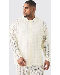 BoohooMAN - Plus Oversized Long Sleeve Crochet Knit Shirt In White - Lyst